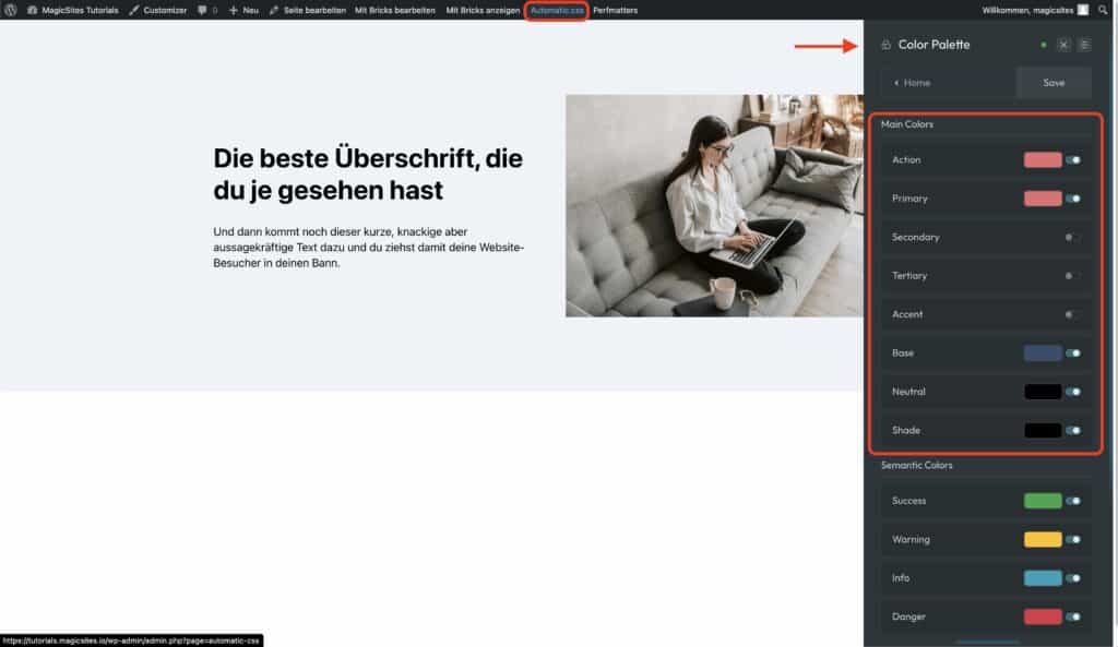 WordPress Farbpalette bearbeiten